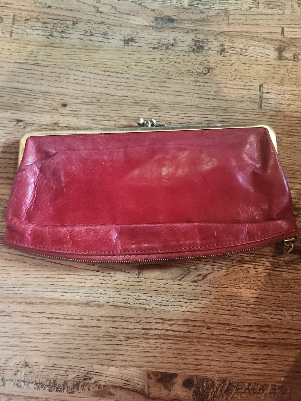 HOBO Red Leather Kiss-Lock Wristlet Clutch